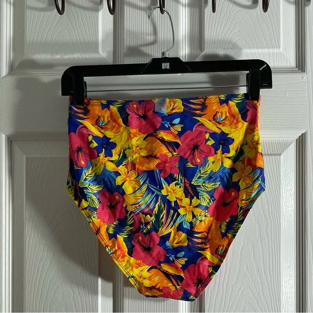 Floral Yellow‎ high wasted two piece swimsuit.